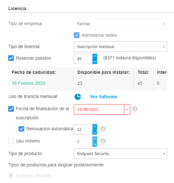 Configurar Fecha de finalización de la suscripción