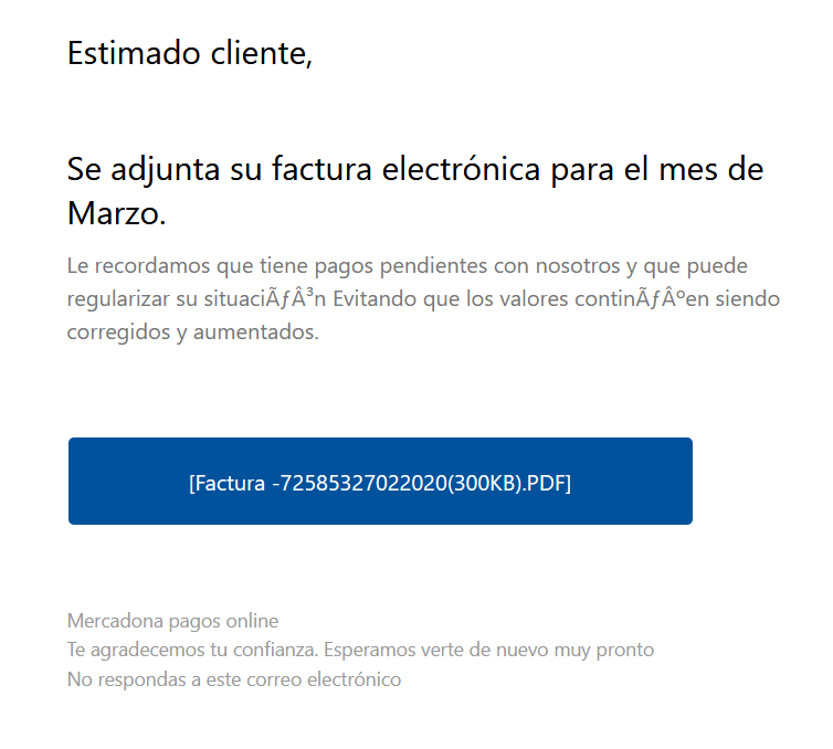 Correo Electrónico de Mercadona Infectado con Virus